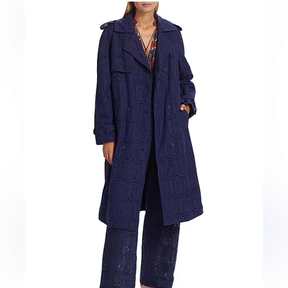 NWT - FARM Rio - Eyelet Cotton Double-Breasted Trench Coat